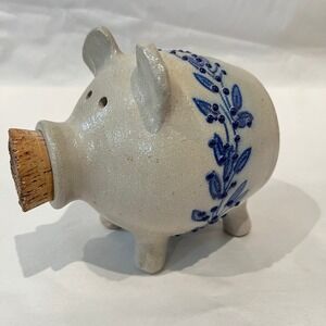 Salmon Falls Stoneware Piggy Bank Blueberry Vines Signed Don Hains Dover NH 2002